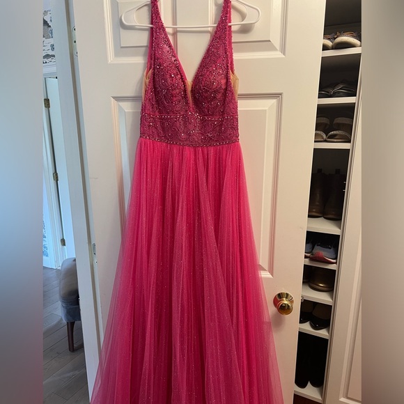 JVN by Jovani size 2 pink glitter gown with beading - Picture 3 of 8